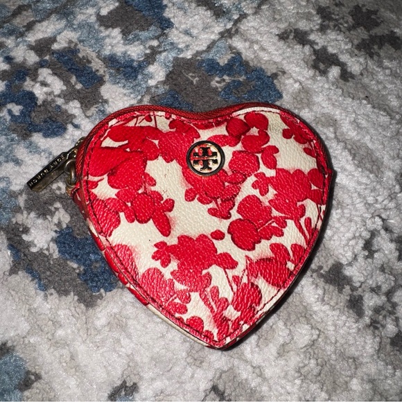 Tory Burch Handbags - Tory Burch Red Floral Heart Coin Purse